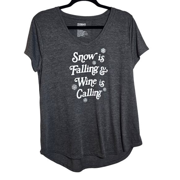 Celebrate Together Snow Is Falling & Wine Is Calling Graphic Tee Shirt Women's L - Picture 1 of 5